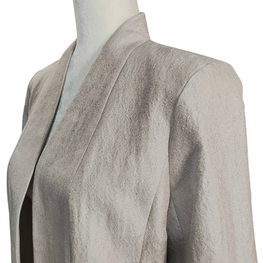 Eileen Fisher Silver Silk Blend Open Front Blazer Jacket Metallic Quiet Luxury S - Picture 5 of 9